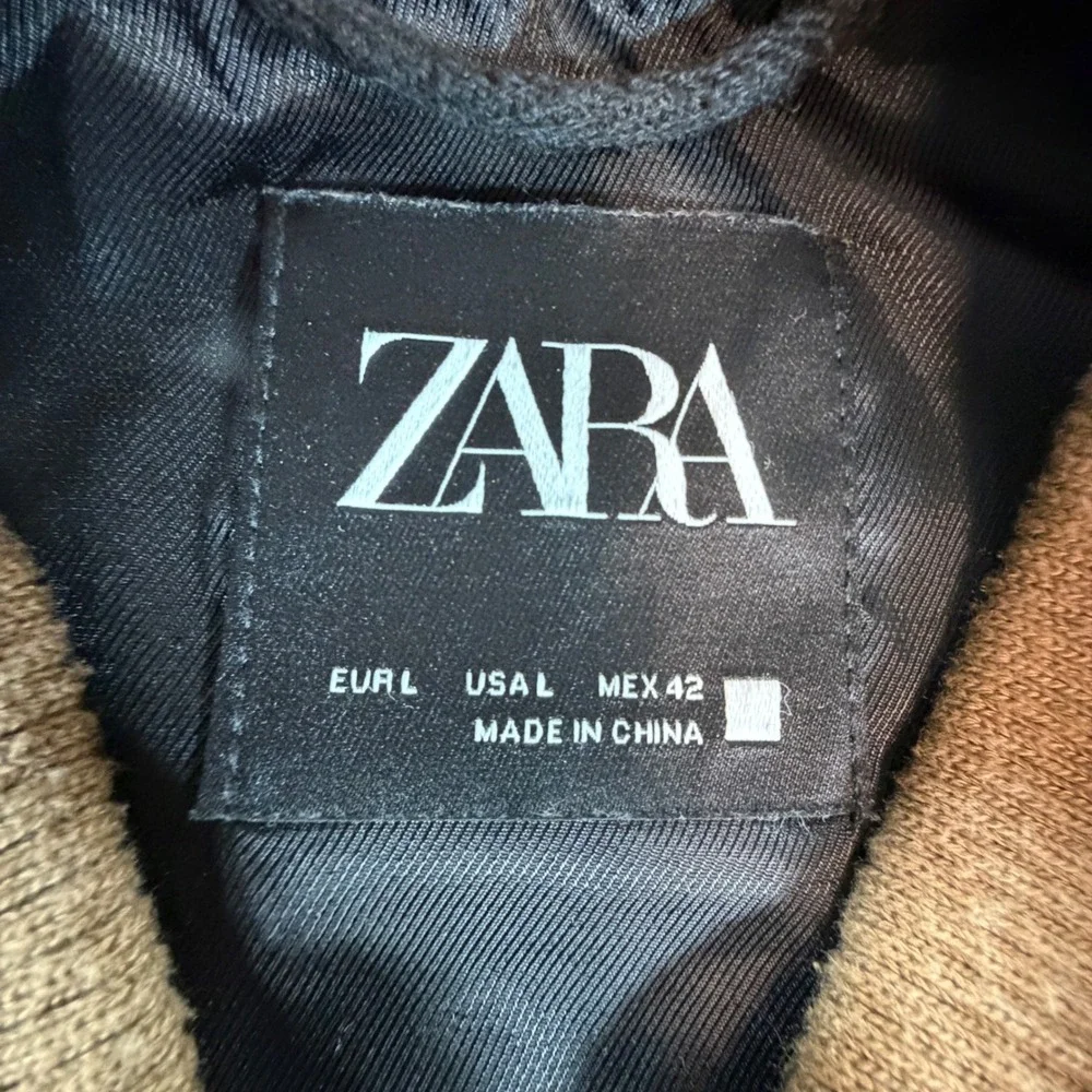 Zara Mens Bomber Jacket Camel Brown Fleece Full Zip Snap Front Large